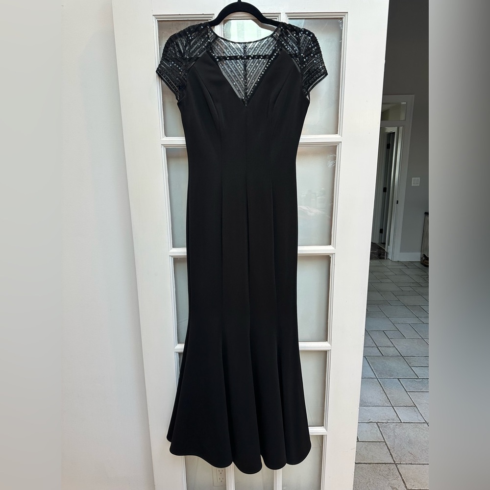 Vintage Cache Y2K Elegant Black Mermaid Sequin Beaded Evening Gown Dress Size 0